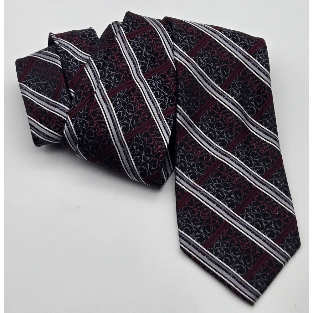 Pronto Uomo Couture Silk Tie Mens Silver Black Maroon Designer Formal Dress Neck